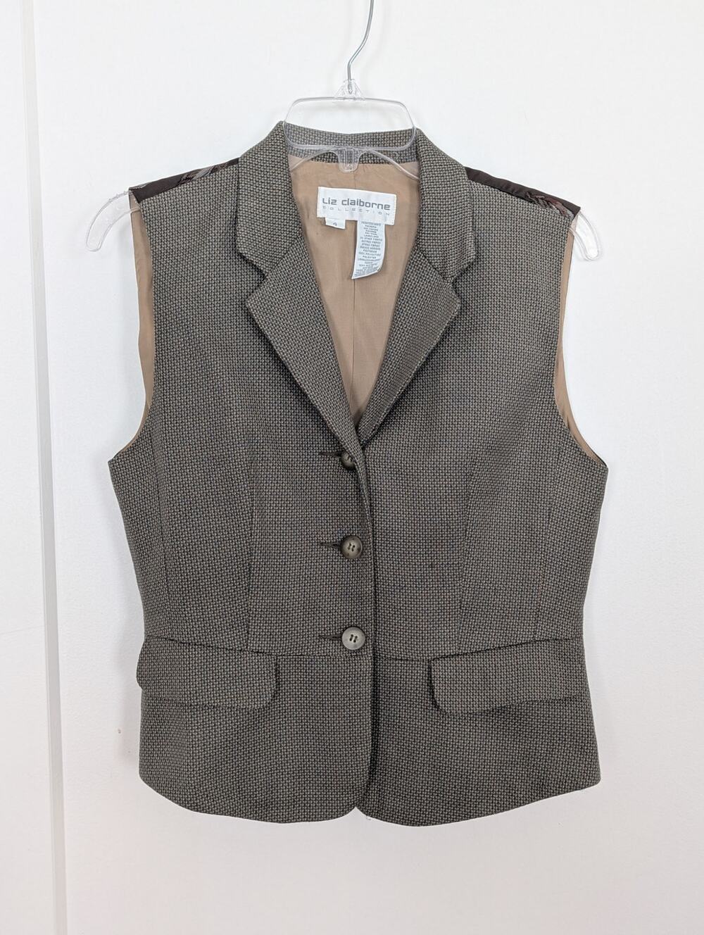 Vtg. Liz Claiborne Collection Duck Pattern Back Vest Sz4 Wool Blend Tweed 90s
